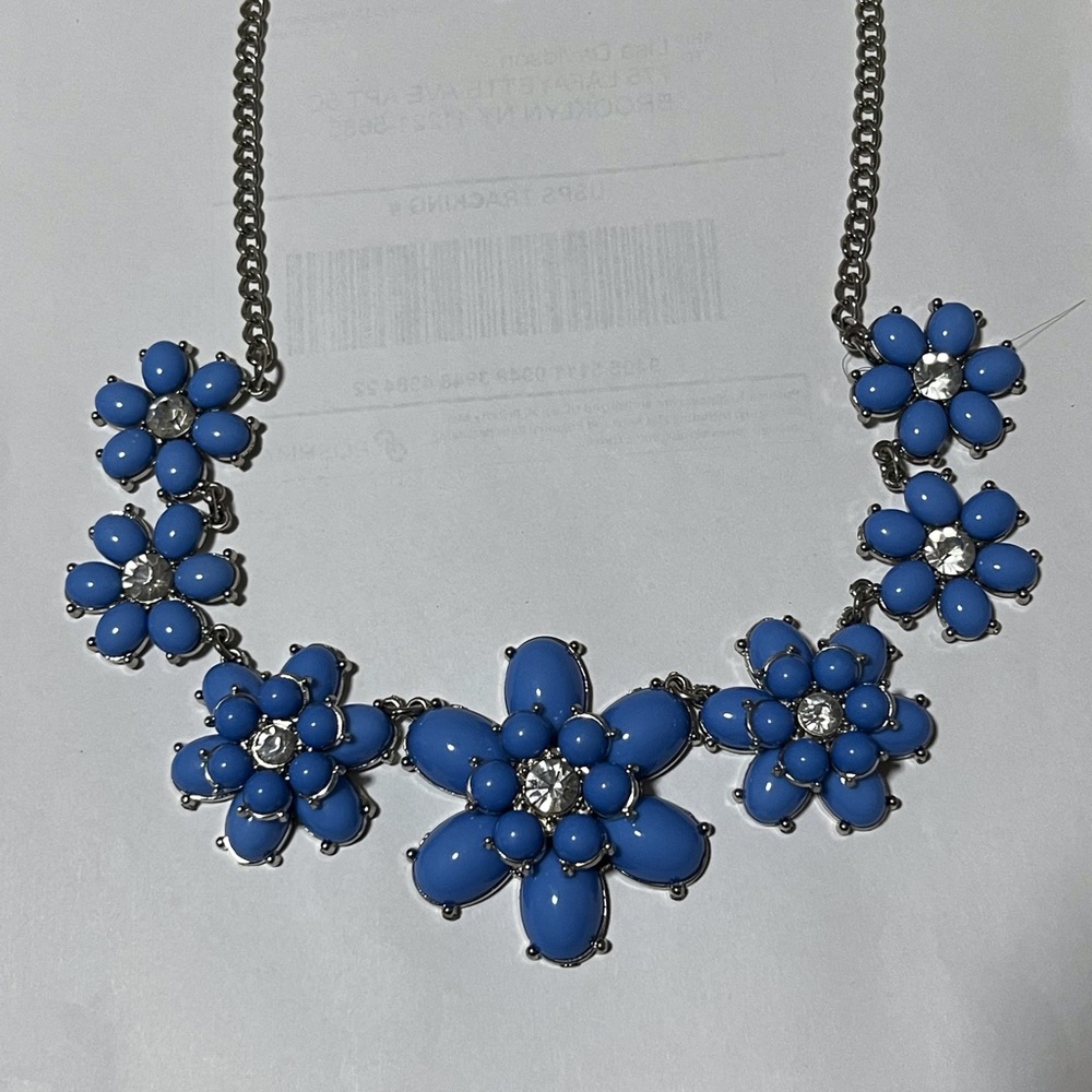 SELLING SILVER TONE SHADES OF BLUE WITH RHINESTONES NECKLACE FOR WOMEN PRE-OWNED